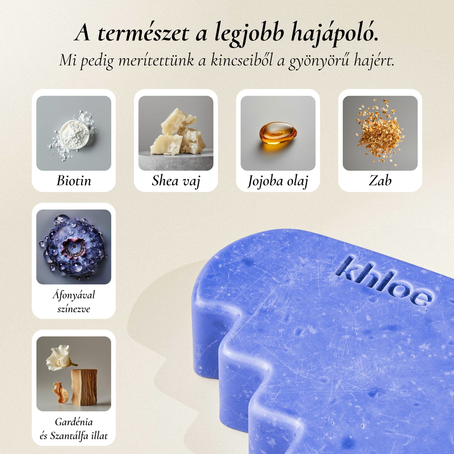 Hajerősítő Szilárd Sampon Biotinnal - Khloé ® -