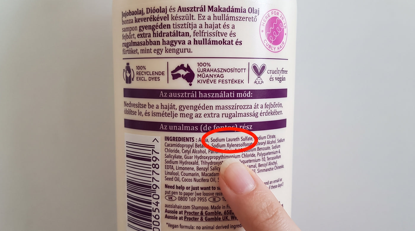 Samponflakon összetevőlistája